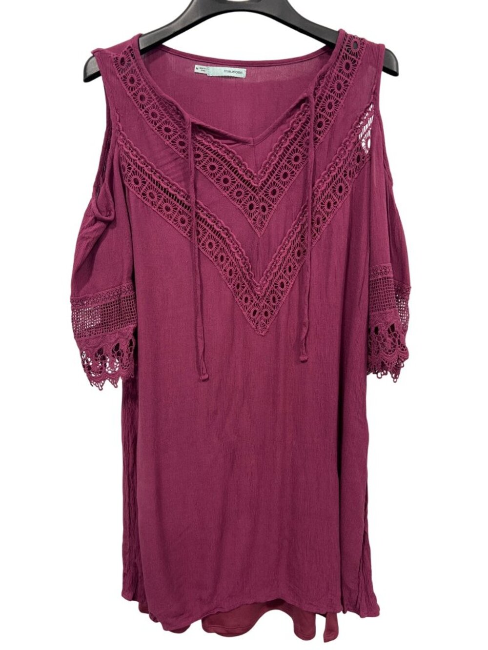 Maurices Mini Dress Medium Cold Shoulder Lace Purple Rayon Bohemian Festival